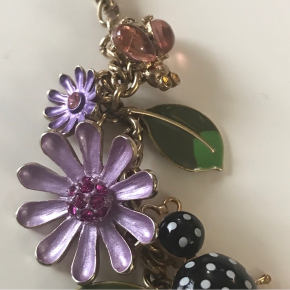 Betsey Johnson Secret Garden Party Flower Leaf Bugs Charm Necklace. - Picture 6 of 10